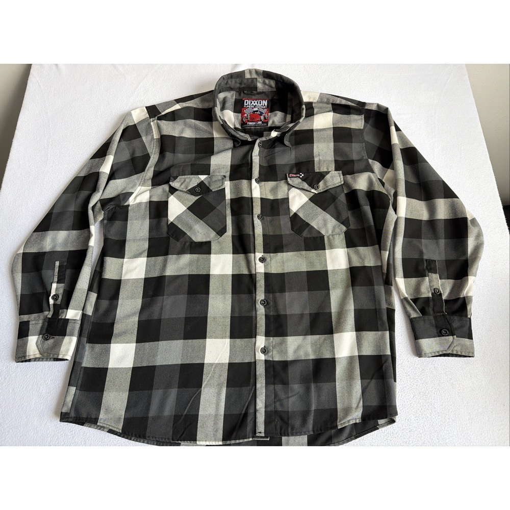 Dixxon Finish Line Flannel Plaid Shirt Black Gray White 4XL Long Sleeve